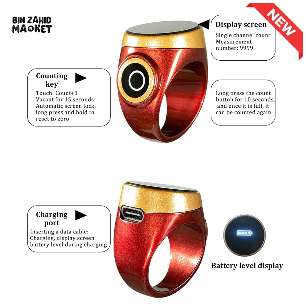 SMART WATERPROOF DIGITAL ZIKR TASBEEH RING